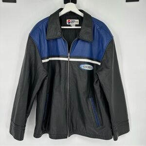 Pepsi Generation Next Vintage Black & Blue Leather Coat XL
